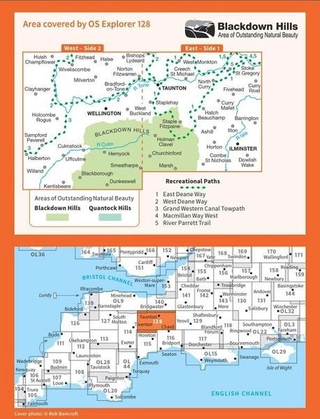 OS Explorer Map 128 - Taunton and Blackdown Hills - overview