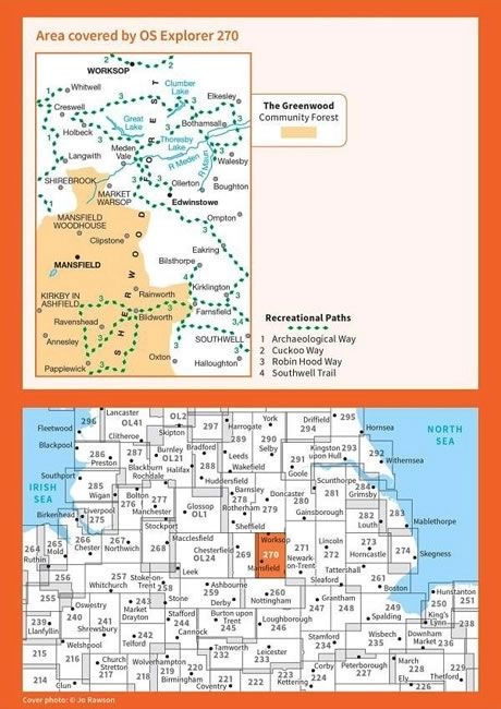 OS Explorer Map 270 - Sherwood Forest and Mansfield - overview