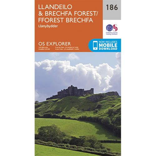 OS Explorer 186 - Llandeilo and Brechfa Forest Map