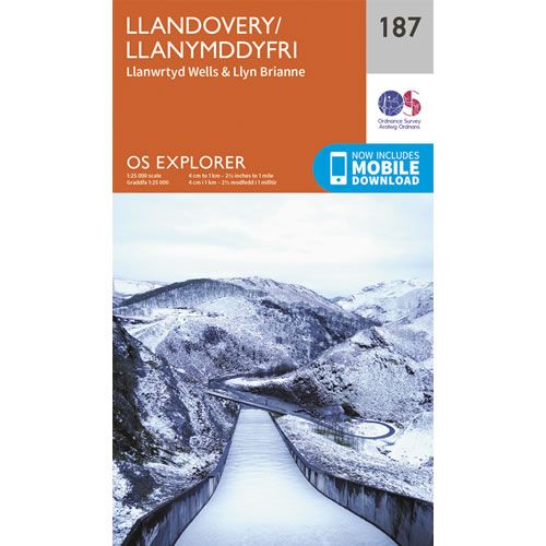 OS Explorer 187 - Llandovery, Llanwrtyd Wells and Llyn Brianne Map