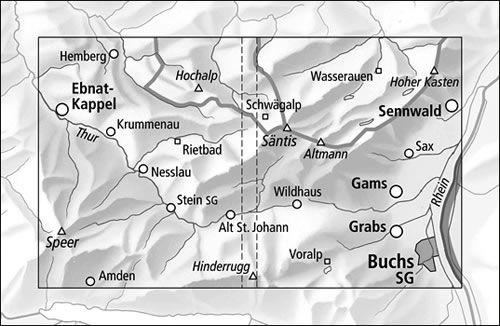 Säntis Walking Map 3301T - Area Covered