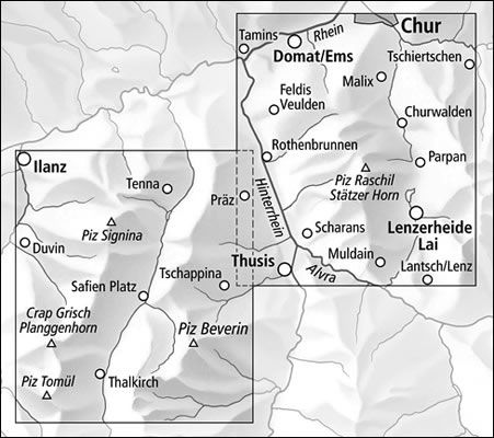 Safiental-Lenzerheide Walking Map 3310T - Area Covered