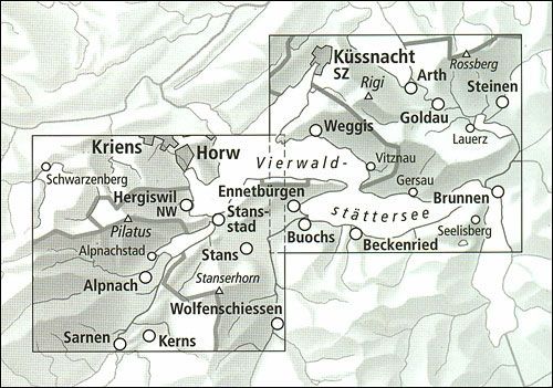 Pilatus - Rigi Walking Map 3311T - Area Covered