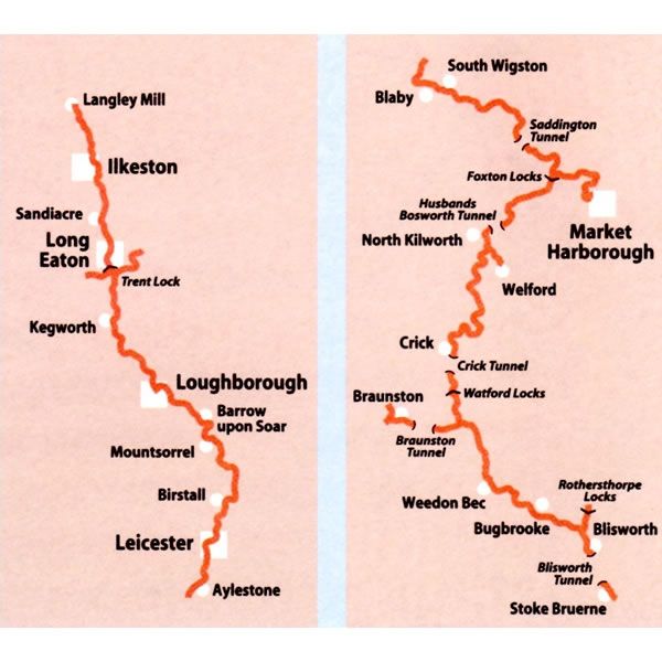Grand Union Canal Map - Stoke Bruerne to Leicester - area covered