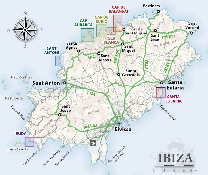 Ibiza Sport Climbs Guidebook - Map of areas covered