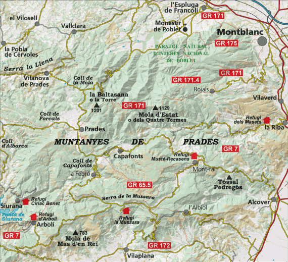 Muntanyes de Prades Map overview