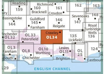 OS Explorer OL34 - Crawley and Horsham Map - Area covered
