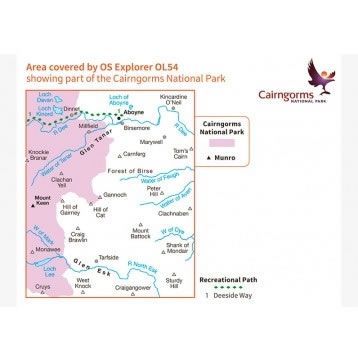 OS Explorer Map OL54 - Glen Esk and Glen Tanar - area covered