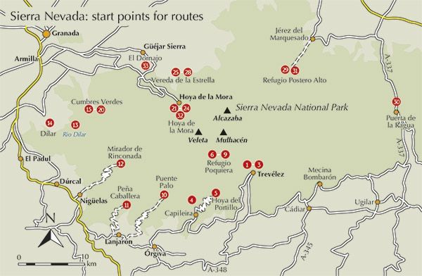 Walking and Trekking in the Sierra Nevada Guidebook - overview map