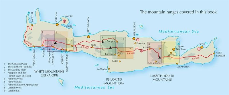 Walks and Treks in the High Mountains of Crete - Overview map